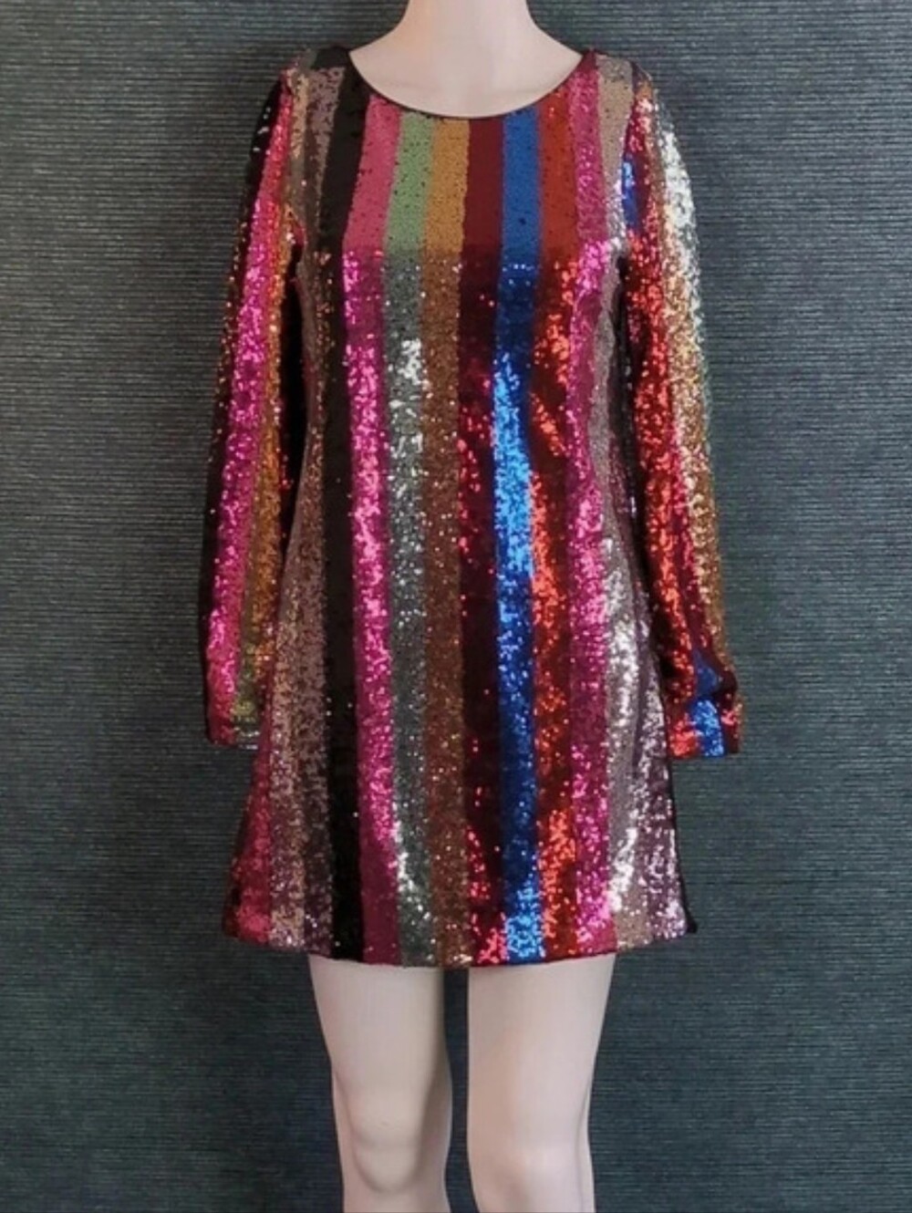 Multicolor Striped Sequin Mini-Dress, Long Sleeve.  LET YOUR PRIDE SHEIN!! - Picture 3 of 17